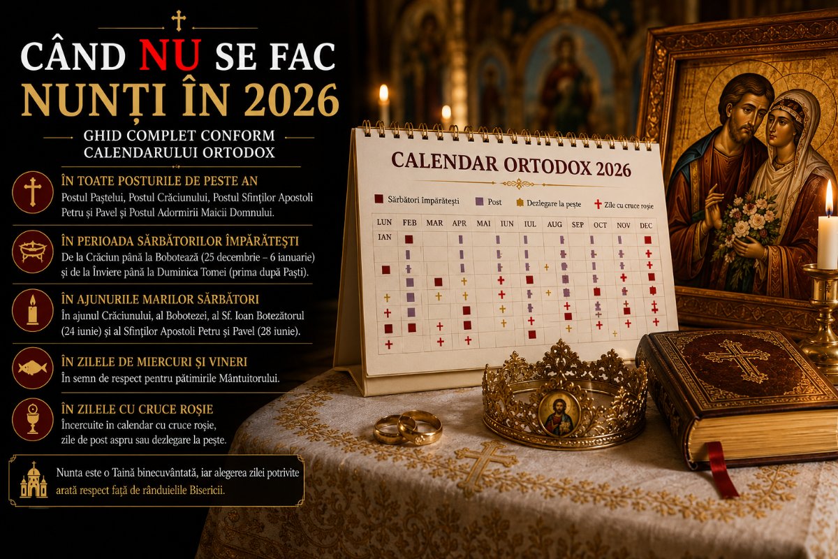 Când nu se fac nunți în 2026: Ghid complet conform calendarului ortodox