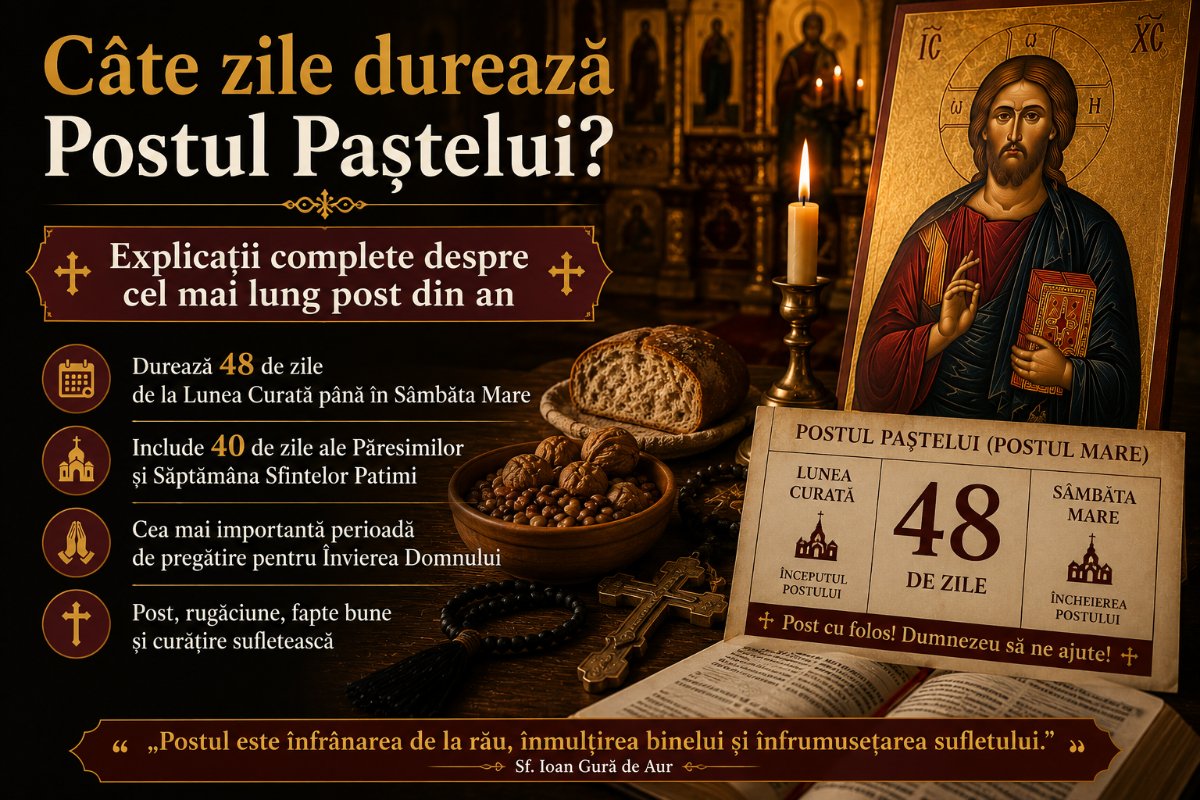 Câte zile durează Postul Paștelui? Explicații complete despre cel mai lung post din an