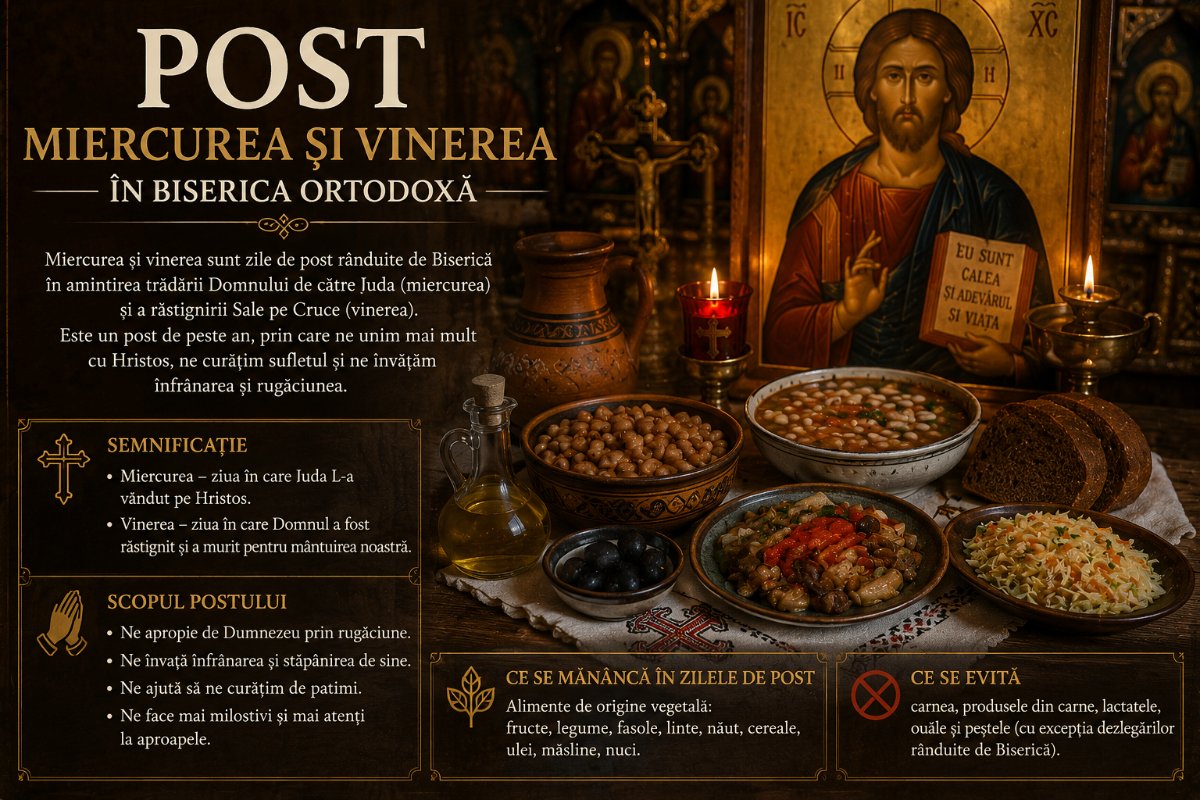 De ce se ține post miercurea și vinerea în Biserica Ortodoxă? Semnificație și Tradiție