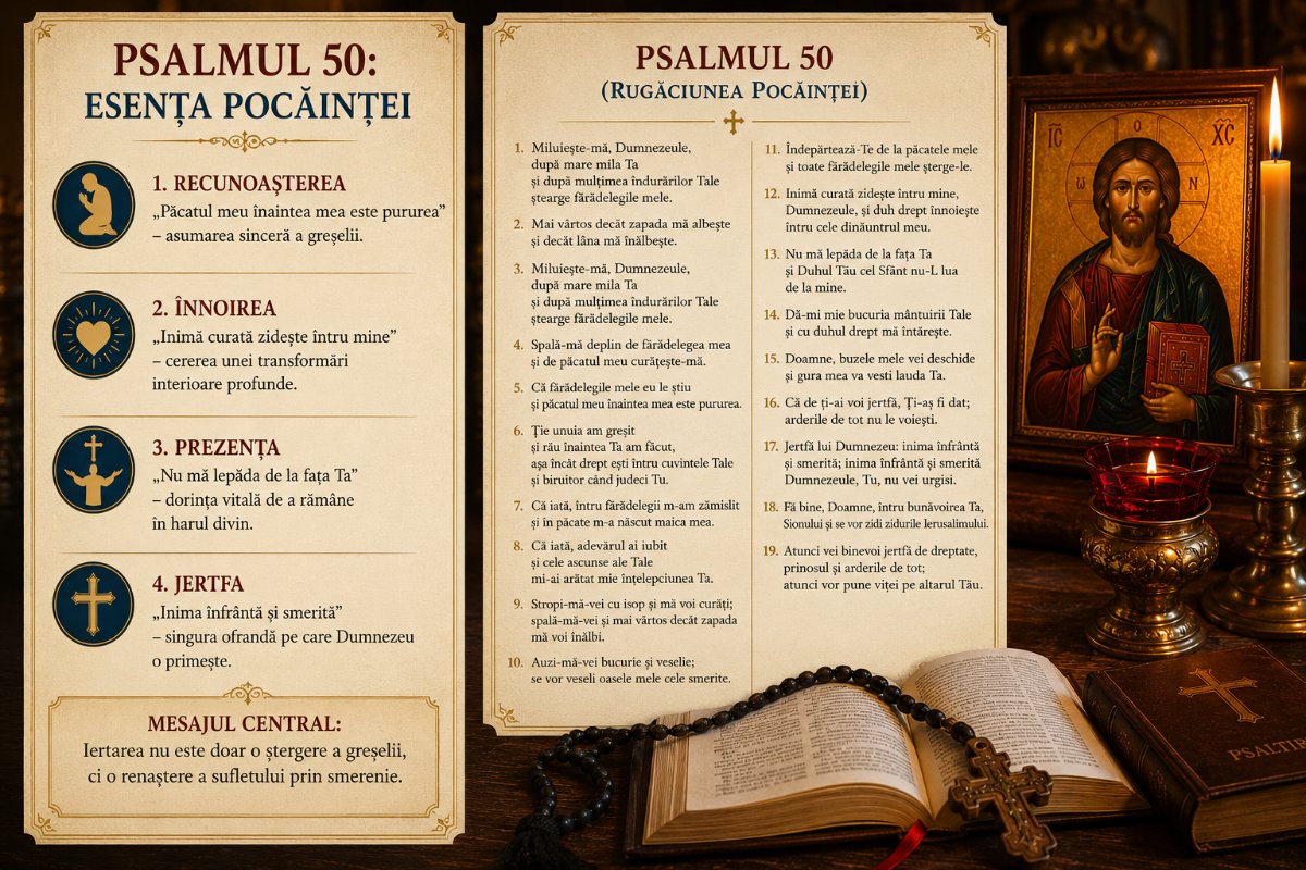 Psalmul 50: Rugăciunea Pocăinței și a Iertării Divine în Ortodoxie
