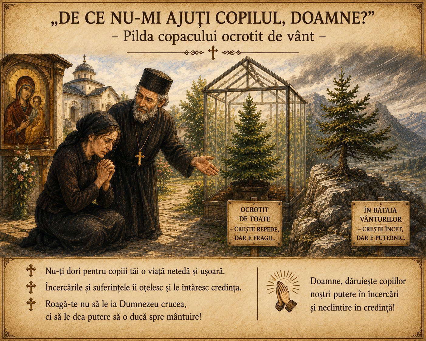 „De ce nu-mi ajuți copilul, Doamne?” – Pilda copacului ocrotit de vânt