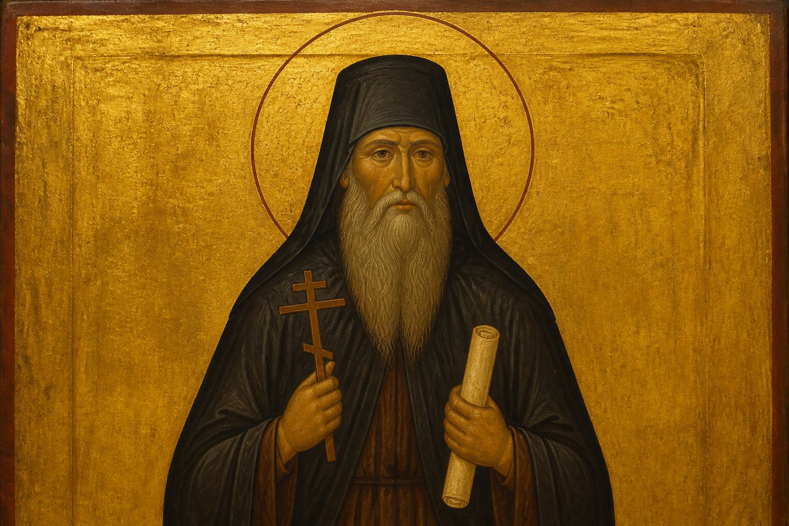 Icoană ortodoxă bizantină a Sfântului Gherman de Alaska, ocrotitorul aleuților.