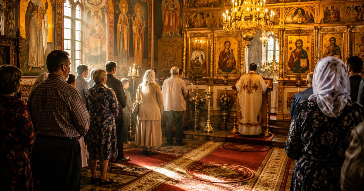 În bisericile ortodoxe nu se stă jos (pe scaune) în timpul slujbelor importante…