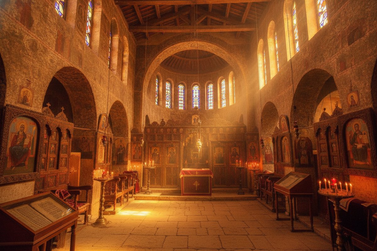 În Cairo există „Biserica Suspendată” (Al-Muallaka), construită deasupra porții unei…