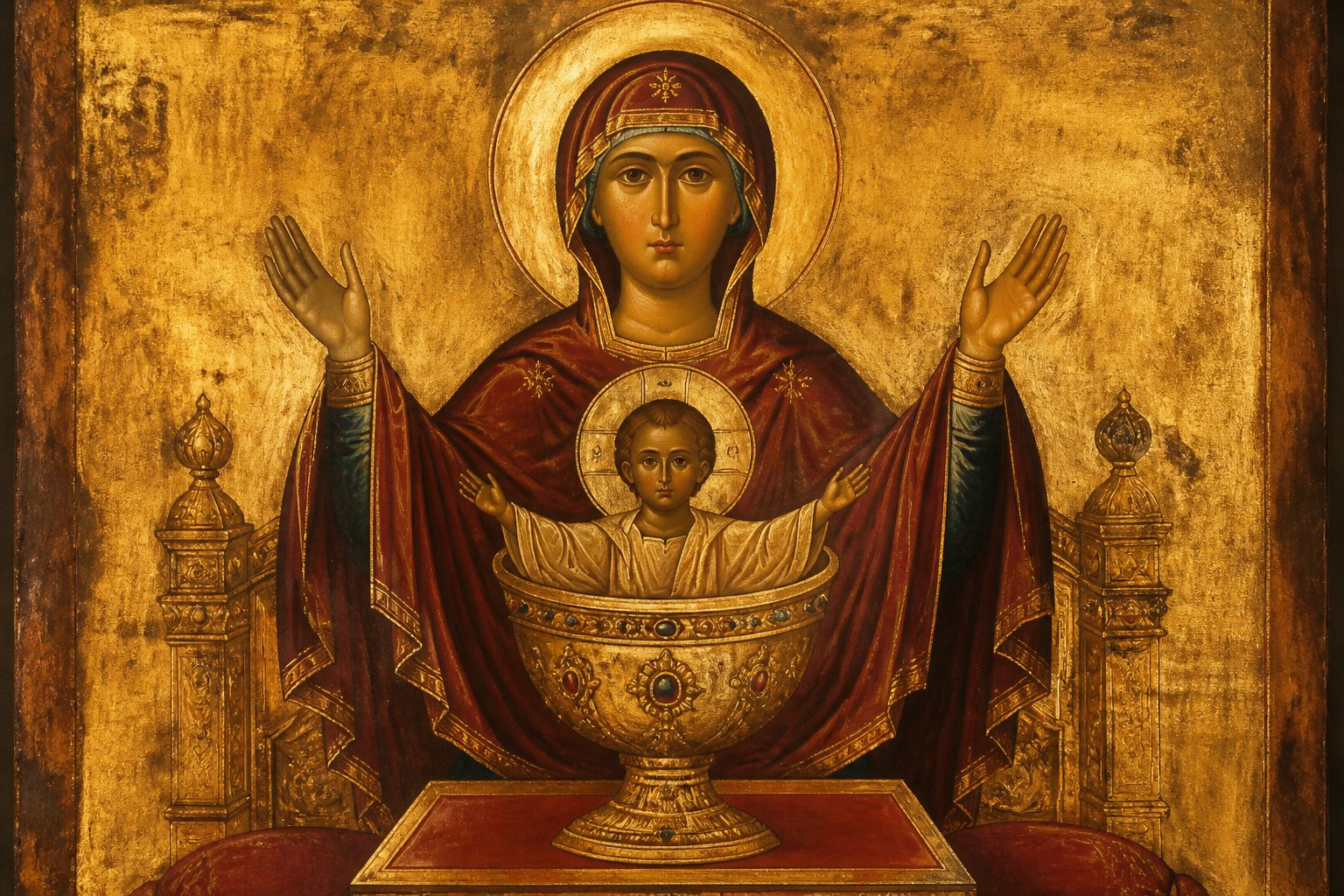 Icoana Maicii Domnului 'Potirul Nesecat', cu Pruncul Iisus în potir.