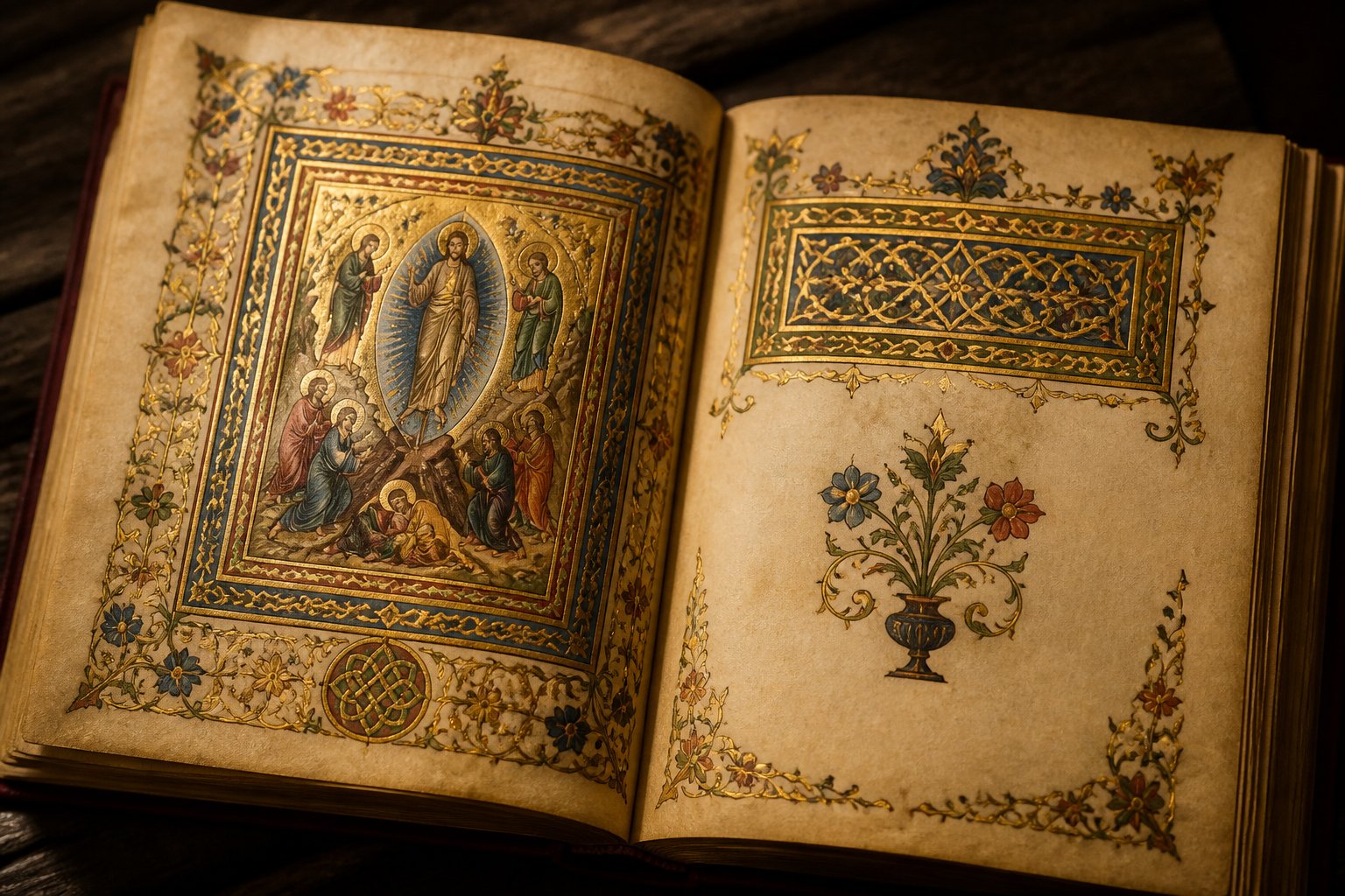 Manuscris medieval iluminat, vechi de secole, din biblioteca Mănăstirii Neamț.