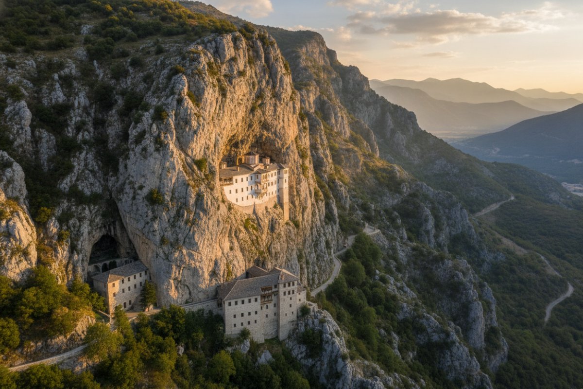 Mănăstirea Ostrog din Muntenegru este săpată într-o stâncă verticală și este…