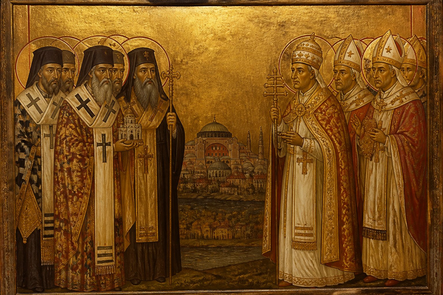 Icoană bizantină reprezentând Marea Schismă dintre Biserica Ortodoxă și Catolică.