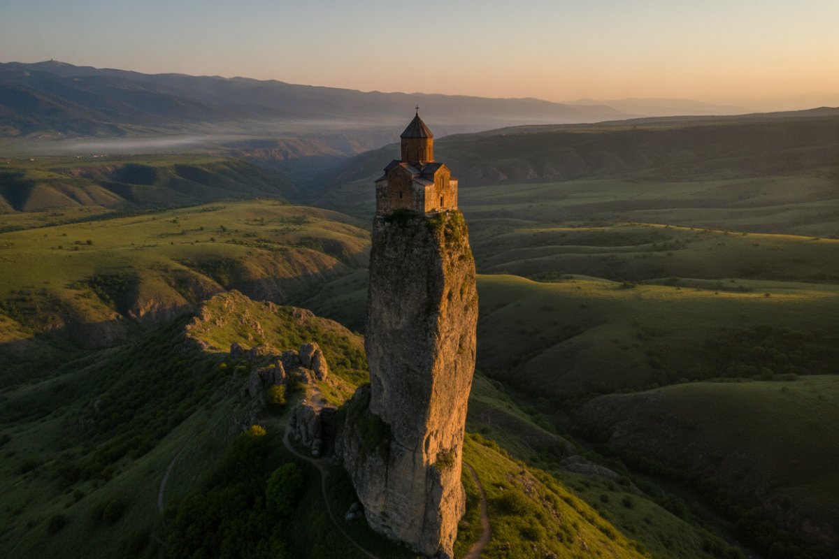 Cea mai mică biserică ortodoxă din lume se află în Georgia, pe vârful unei coloane…