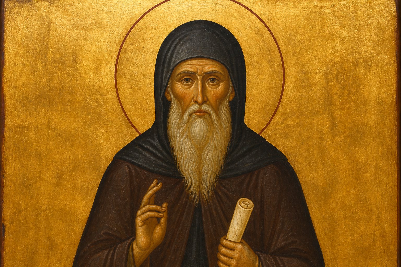 Icoană ortodoxă bizantină a Sfântului Daniil Sihastrul, duhovnicul lui Ștefan cel Mare.