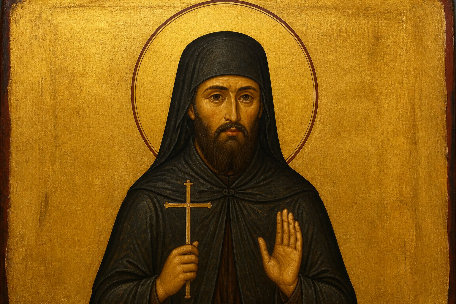 Icoană ortodoxă bizantină a Sfântului Efrem cel Nou, ocrotitorul celor dependenți.