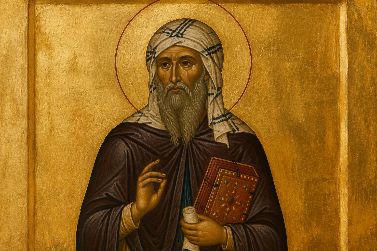Icoană bizantină a Sfântului Ioan Damaschin, cu mâna dreaptă vindecată.