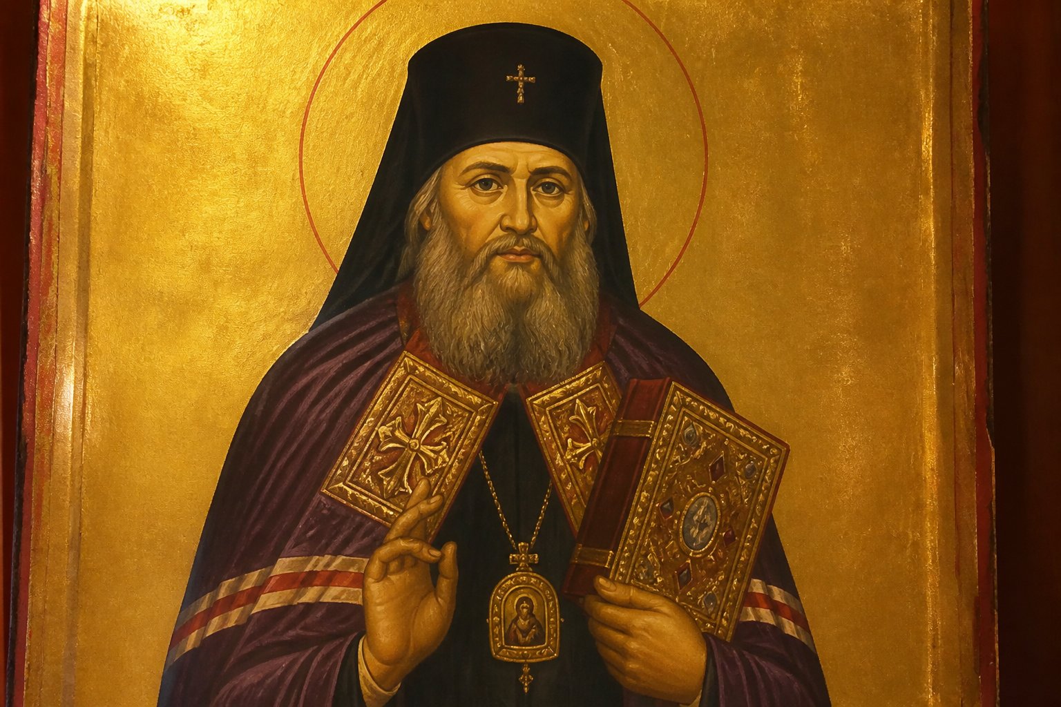 Icoană ortodoxă bizantină a Sfântului Ioan Maximovici, arhiepiscop de San Francisco.