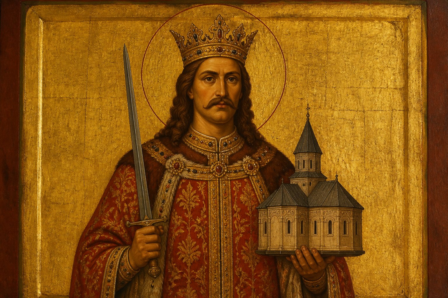 Icoană ortodoxă bizantină a Sfântului Ștefan cel Mare, domnitorul Moldovei.