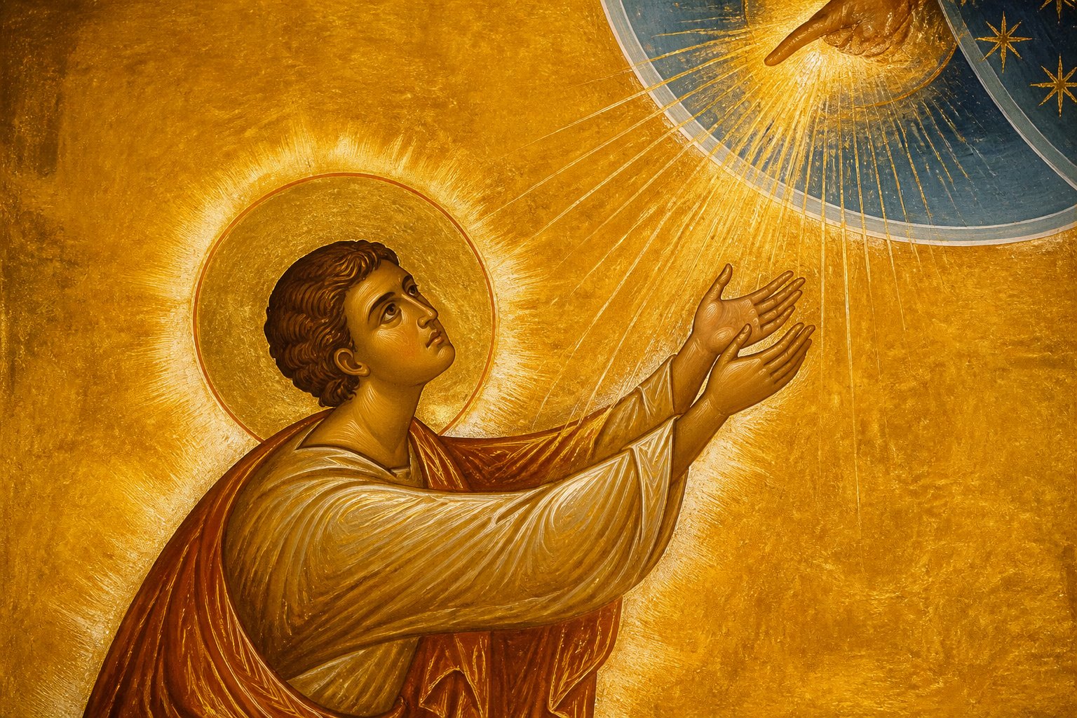 Icoană bizantină reprezentând conceptul de Theosis sau îndumnezeire în teologia ortodoxă.